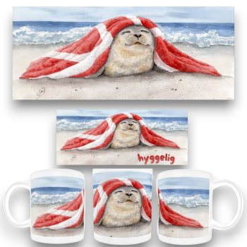 Cup Coffee Cup Mug Watercolor Maritime Art Print Seal on belly Denmark North Sea Baltic Sea